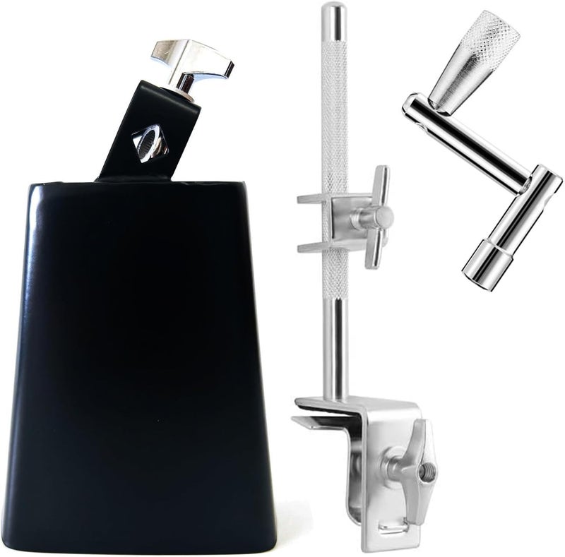 MOONBACK 6 Inch Cowbell And Cowbell Clamp, Cowbell Holder Percussion Accessory, Adjustable Drum Cowbell Mount for Bass Drum Hoop Up or Down Drum key - Image 1